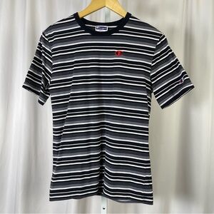 Champion Small Striped Short Sleeve Tee Embroidered Logo Ring Tee Retro Shirt